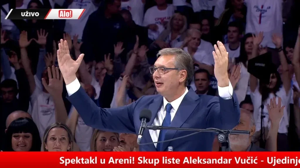 Veličanstven skup u Beogradskoj areni! Vučić: Pokažimo im ruke, da vide da to nisu krvave već vredne ruke domaćina i seljaka! I da ih pobedimo ubedljivije nego ikada!